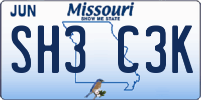 MO license plate SH3C3K