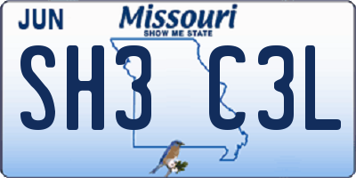 MO license plate SH3C3L