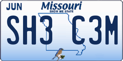 MO license plate SH3C3M