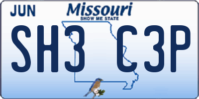 MO license plate SH3C3P