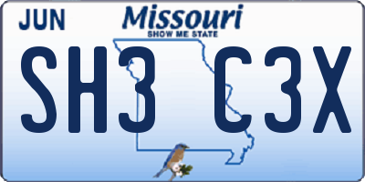 MO license plate SH3C3X