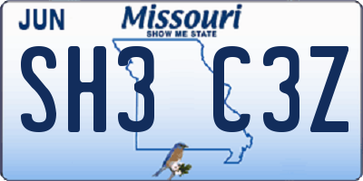 MO license plate SH3C3Z