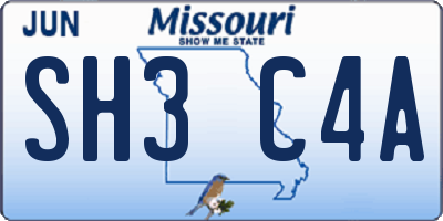 MO license plate SH3C4A