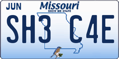 MO license plate SH3C4E