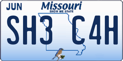 MO license plate SH3C4H