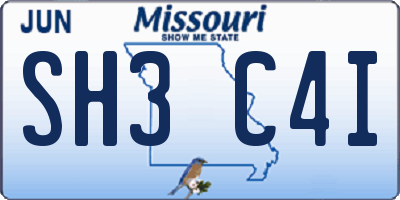 MO license plate SH3C4I