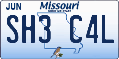 MO license plate SH3C4L