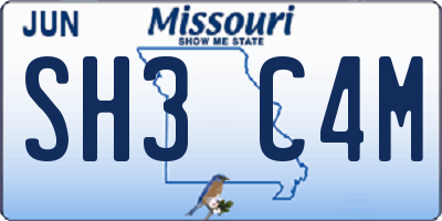 MO license plate SH3C4M