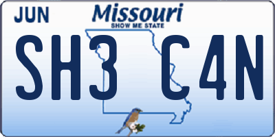 MO license plate SH3C4N