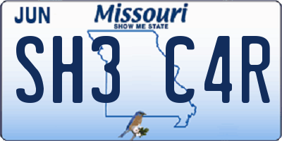 MO license plate SH3C4R