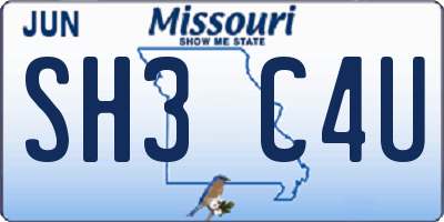 MO license plate SH3C4U