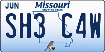 MO license plate SH3C4W