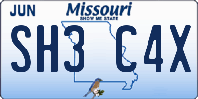 MO license plate SH3C4X