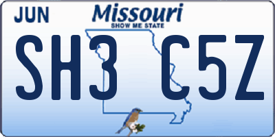 MO license plate SH3C5Z