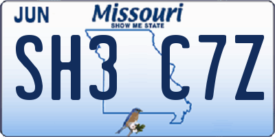 MO license plate SH3C7Z