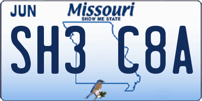 MO license plate SH3C8A