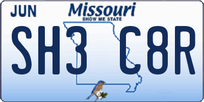 MO license plate SH3C8R