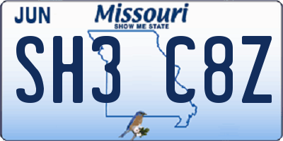 MO license plate SH3C8Z