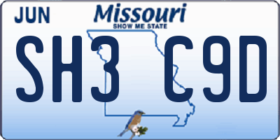 MO license plate SH3C9D