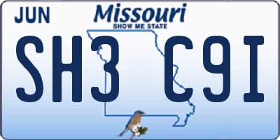 MO license plate SH3C9I