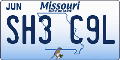 MO license plate SH3C9L