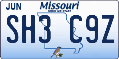 MO license plate SH3C9Z