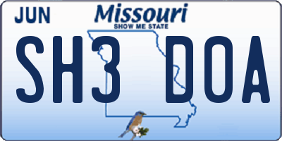 MO license plate SH3D0A