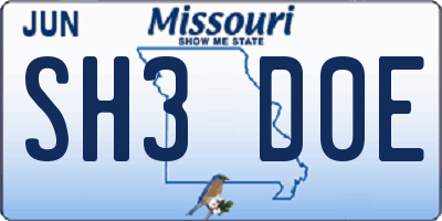 MO license plate SH3D0E