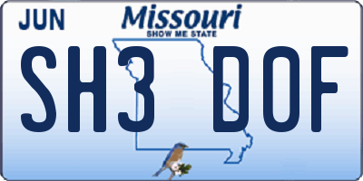 MO license plate SH3D0F