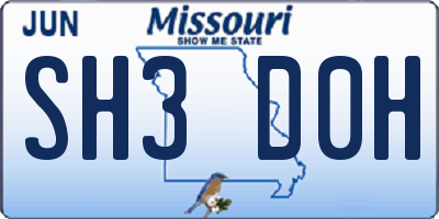 MO license plate SH3D0H