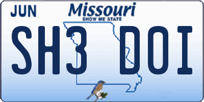 MO license plate SH3D0I