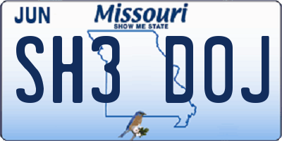 MO license plate SH3D0J