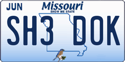 MO license plate SH3D0K