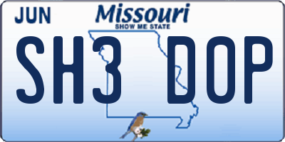 MO license plate SH3D0P