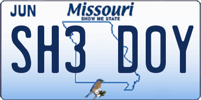 MO license plate SH3D0Y
