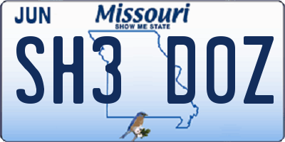 MO license plate SH3D0Z