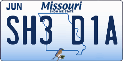 MO license plate SH3D1A