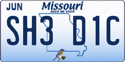 MO license plate SH3D1C
