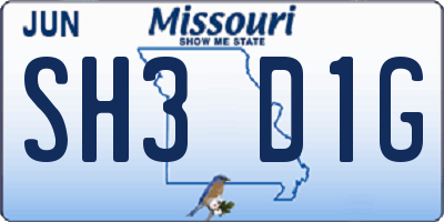 MO license plate SH3D1G