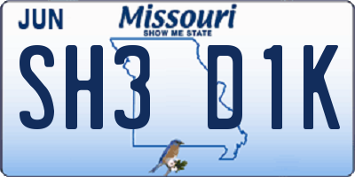 MO license plate SH3D1K
