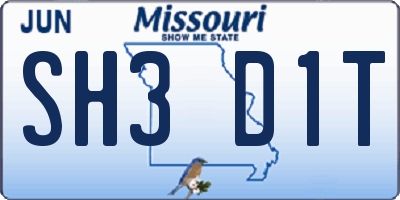 MO license plate SH3D1T