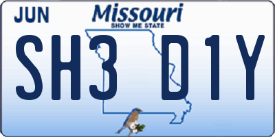 MO license plate SH3D1Y