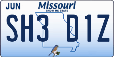 MO license plate SH3D1Z