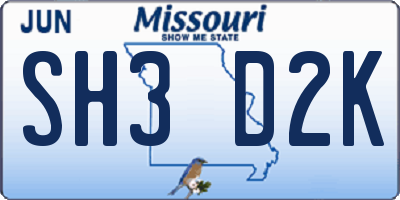 MO license plate SH3D2K