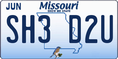 MO license plate SH3D2U