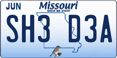 MO license plate SH3D3A