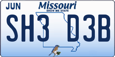 MO license plate SH3D3B