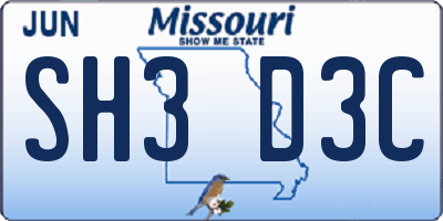 MO license plate SH3D3C