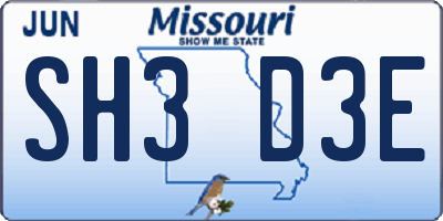 MO license plate SH3D3E