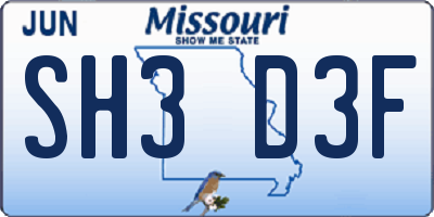 MO license plate SH3D3F